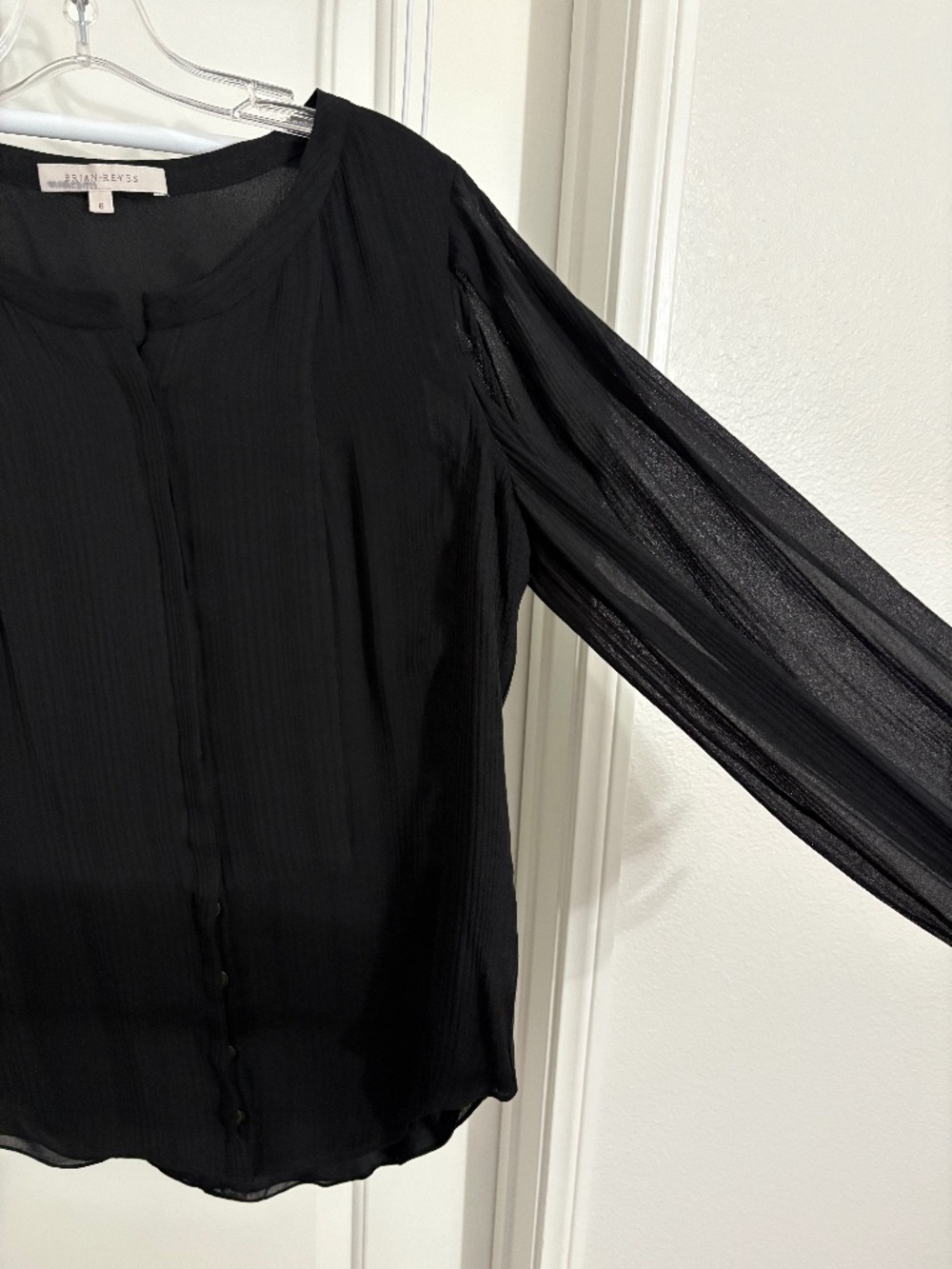 Brian Reyes Black Button Down Sheer Blouse Women’s Size 6